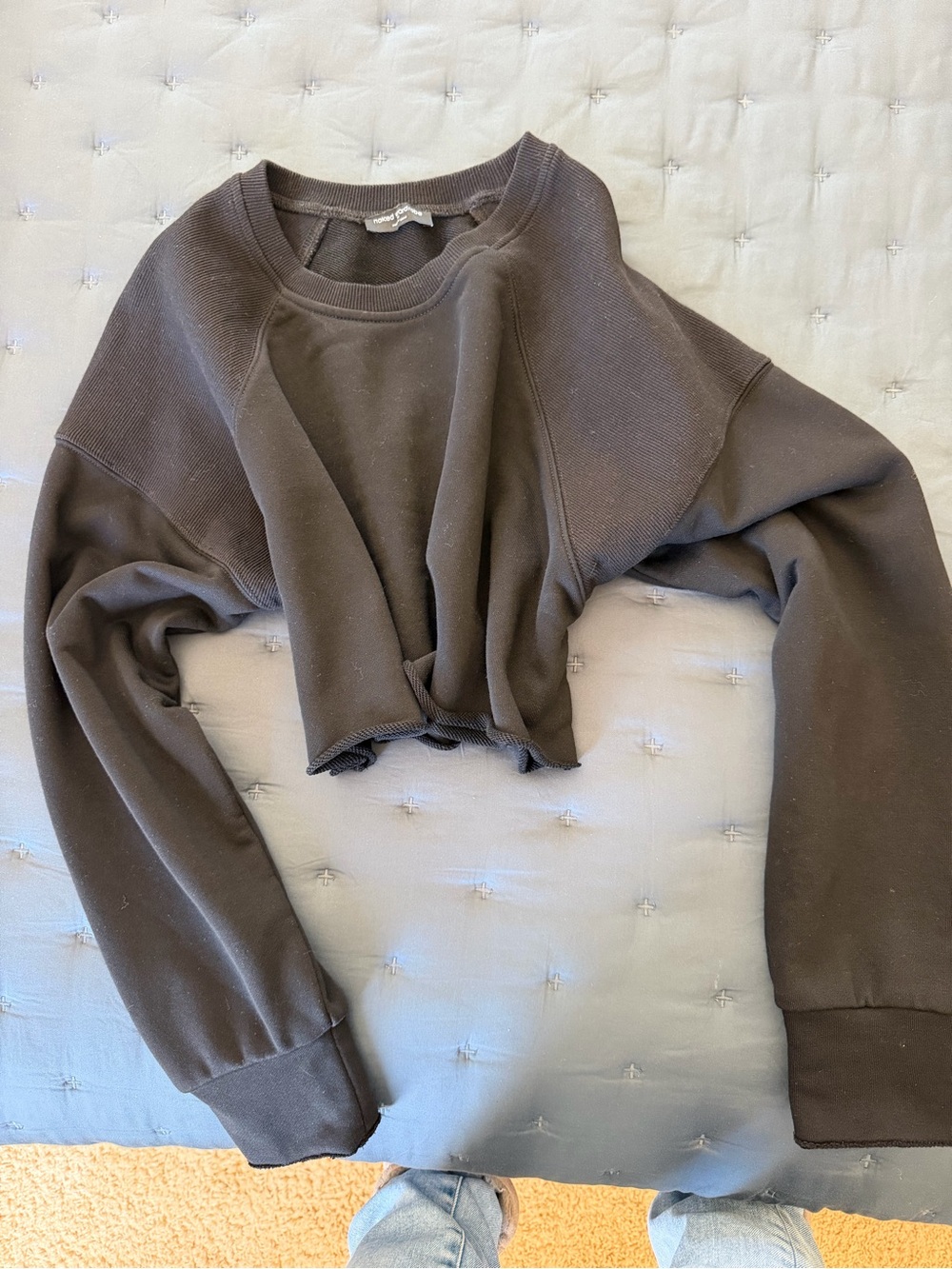 naked wardrobe black sexy cropped top crewneck sweatshirt
